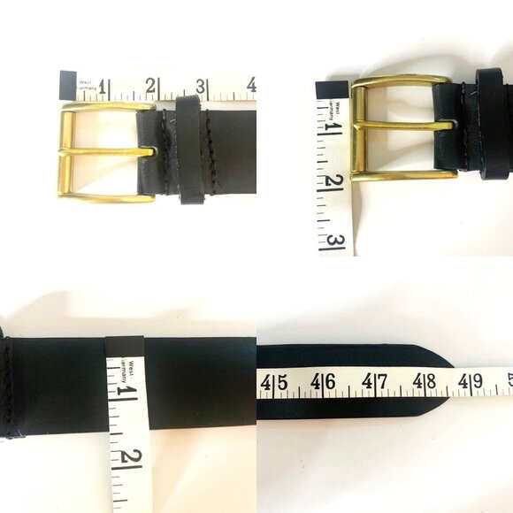 Men’s Belt Thick Genuine Leather Black Gold Tone Buckle Size 42 Made in India - Picture 8 of 9